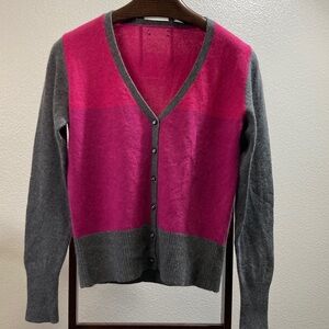 Apt 9 100% Cashmere Pink Gray colorblock cardigan Preppy sweater sz est M/L